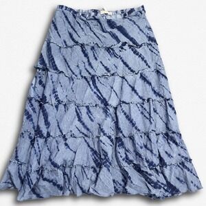 Studio West Blue Tie Dye Tiered Maxi Skirt Womens Medium Boho Ruffle Long Skirt